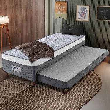 Imagem de Cama Box Solteiro com Cama Auxiliar 100% Poliéster 88x52cm Vitta Branco Gelo / Cinza Claro