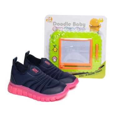 Imagem de Tênis Infantil Novopé Super Flexível LED Marinho/Pink, Marinho, Pink, 