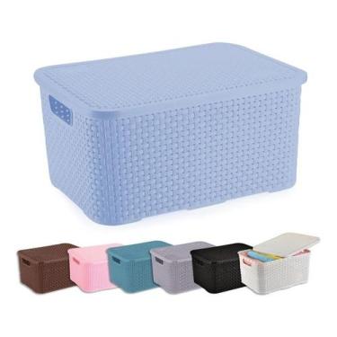 Imagem de Cesto Eco Organizador Rattan Médio Com Tampa - Nitron, Azul