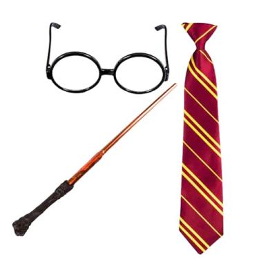 Imagem de Kit Acessório Fantasia Bruxinho: Gravata + Varinha Mágica + Óculos = 3 Produtos Temáticos