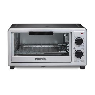 Imagem de Torradeira Proctor Silex 4 Slice Countertop, multifunções com assar, torrada e grelha, 1100 Watts, temporizador de 30 minutos e desligamento automático, inclui bandeja e rack, preto e prata (31260)