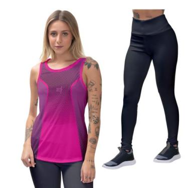 Imagem de Calça Feminina Legging Blusa Cavada Pilates Dry Proteção UV50 Tecido L