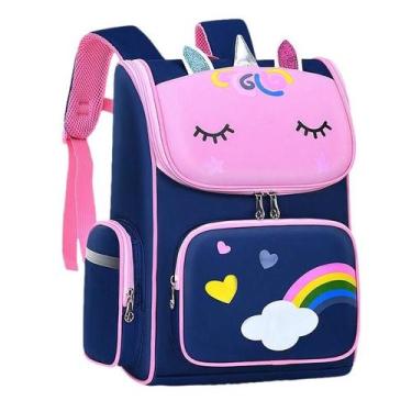 Imagem de Mochila de Costa Escolar Infantil Feminina Unicórnio Arco-Íris, Grande