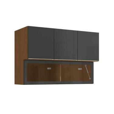 Imagem de Armário Aéreo p/ Cozinha Vibra T651 c/ 4 Portas (1 c/ Vidro) 120cm Canela/Grafite Lacca - Kappesberg