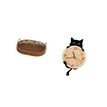 Imagem de Fenteer Cesta de Vime Trançada, Fruteira Oval, Organizador de Cozinha, Bandejas de Frutas de Vime Trançadas à Mão para Decoração de Relógio de Parede de Hotel