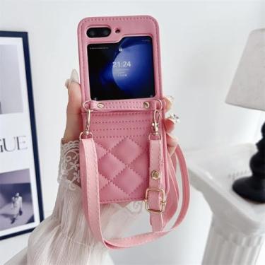 Imagem de Capa para Galaxy Z Flip5, carteira de couro transversal com porta-cartões e capa protetora (para Galaxy Z Flip5/rosa)