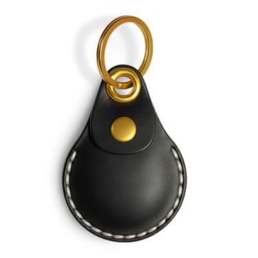 Imagem de VogDUO, Capa de couro genuíno para AirTag, com chaveiro trançado, capa protetora segura para AirTag com acessório de resistência a arranhões (preto)