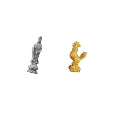 Imagem de Fenteer Escultura de Pedra de Guan Yin, Ornamento Feng Shui, Estatueta de Galinha de Buda Feminina Chinesa para Armário, Mesa, Decoração de Casa, Anivers