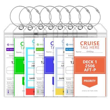 Imagem de Pacote com 8 suportes de etiqueta de bagagem de cruzeiro, 19 x 9 cm, etiquetas de bagagem impermeáveis e reutilizáveis para malas, itens essenciais de navio de cruzeiro para Carnaval Princesa NCL MSC