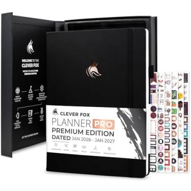 Imagem de Clever Fox Planner PRO Premium Jan 2024-Jan 2025 – Organizador de Agenda Luxuoso Semanal, Mensal e Orçamentário para Produtividade e Alcançar Objetivos, Capa dura A4 + Caixa de Lembrança – Preto