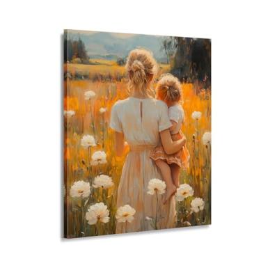 Imagem de Decoração de parede em tela Family Love - Impressão de pintura de mãe e filho, presente de dia das mães com buquê floral, arte para casa, decoração de quarto (arte 5,5 cm x 61 cm emoldurado)