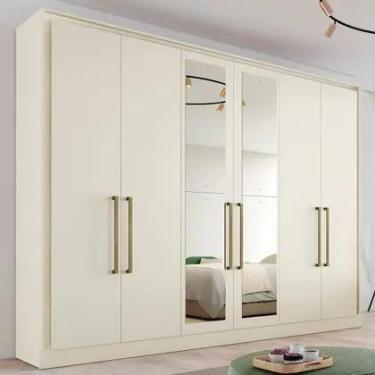 Imagem de GuardaRoupa Casal Argos 6 Portas 6 Gavetas Espelhado 100 Mdf Off White