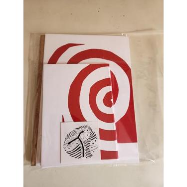 Imagem de caderno de 20 folhas e caderno de 40 folhas, feitos com cologravuras, Arte abstrata em Vermelho e Branco, conjunto de caderno 21x15cm e bloquinho de 10x7cm com 20 folhas em branco, Silvia FLima livros e gravuras