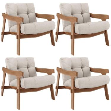 Imagem de Kit 04 Poltronas Decorativa Fixa Para Sala Living Ikary L02 Canela Linho Cru - Lyam Decor