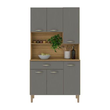 Imagem de Armário De Cozinha Compacta 6 Portas E 1 Gaveta 90cm Baco Freijó-grafite - Pallazio
