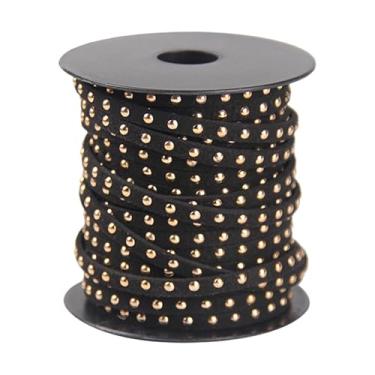 Imagem de Sclmgo Corda de camurça sintética cravejada com rebites punk, 20 jardas, 0,20 polegadas, acabamento em liga, fita de cordão para decoração de casa, Black Dourado