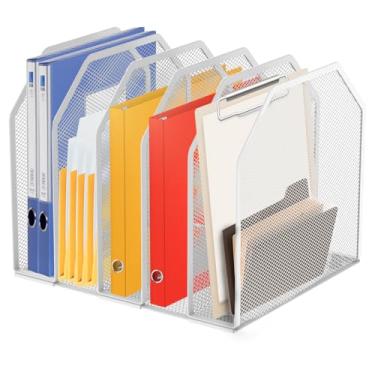 Imagem de blackonvlm Organizadores de mesa de metal, organizador de arquivos de mesa de malha, suporte para arquivos de papel com suporte, tudo em um, caixa de armazenamento de suprimentos, classificador de