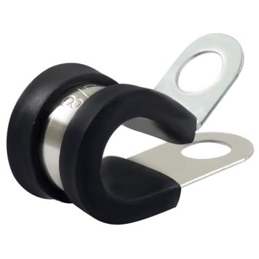 Imagem de Jiozermi Braçadeira de cabo de 3/8 polegadas, braçadeira de fio de aço inoxidável, tira de tubo isolada acolchoada de borracha para mangueira, tubo, fio, tubo, cabo