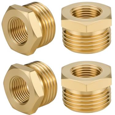 Imagem de 4 peças de acessórios de mangueira de jardim NPT fêmea 3/20.3 cm x 3/10.2 cm GHT macho latão bucha redutor conector de mangueira de água, tubo de latão resistente para mangueira de jardim para