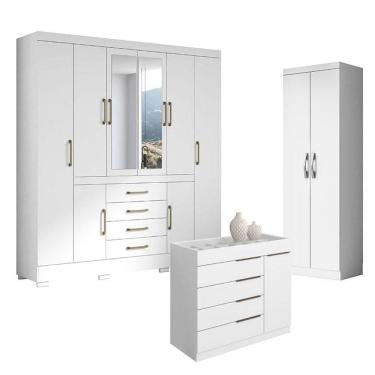 Imagem de Guarda Roupa Casal Nápole 2045149 E Armário Multiuso New 2000192 E Cômoda Sevilha Branco - Aramóveis