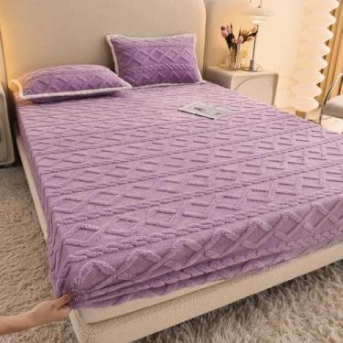 Imagem de Protetor de colchão elástico de veludo macio e fofo para todas as estações, lençol com elástico antiderrapante, respirável, sem ruído, à prova de poeira, colcha antiderrapante - roxo||120 x 200 cm