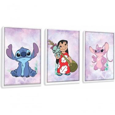 Imagem de Quadros Decorativos Lilo & Stitch E Angel Com Moldura Branco