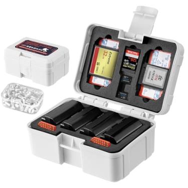 Imagem de FOMITO Capa de bateria para câmera e organizador de cartões de memória – comporta 7 cartões SD 2 CFast 2 CF 2 Micro SD 2 XQD – Caixa de armazenamento rígida resistente à água à prova de choque (cinza
