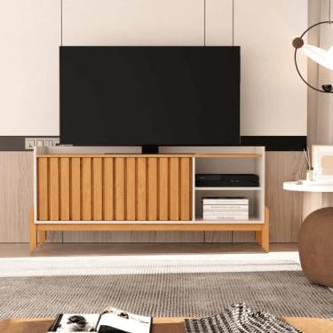 Imagem de Rack Para TV 55 Pol Sala de Estar Ripado Nature - CASA H, Off White Na