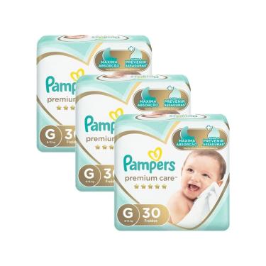 Imagem de Kit 3 Fralda Pampers Premium Care Tamanho G Pacote Mega 30 Fraldas Descartáveis