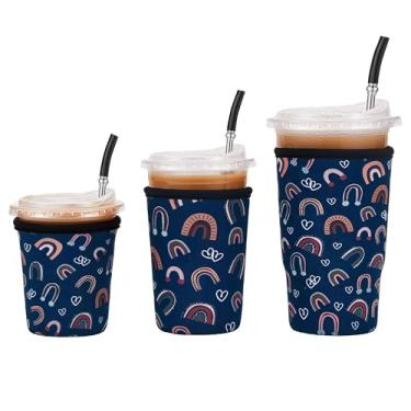 Imagem de Cavllson reusable Insulated Neoprene Iced Coffee Beverage Sleeves Cold Drink Cup Holder for Starbucks Coffee, McCafe, Dunkin Donuts, Tim Hortons and More, Rainbow-3 Pack