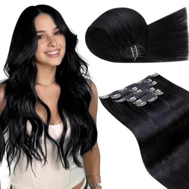 Imagem de LaaVoo Extensões de cabelo humano real grampo de cabelo em extensões de cabelo preto natural preto azeite 61 cm 7 peças/150 g