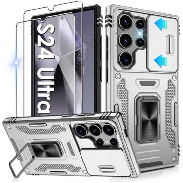 Imagem de Gritup Capa para Samsung Galaxy S24 Ultra com 2 protetores de tela HD e capa de câmera deslizante, proteção contra quedas de grau militar de 3 m, capa protetora para celular com suporte de anel