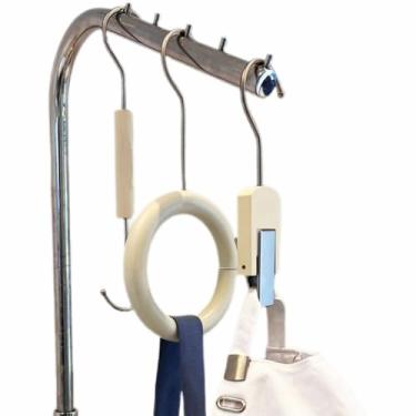 Imagem de Conjunto de cabides de madeira premium com anel, design de gancho e clipe, cor de madeira natural, conjunto de 3 peças, 14 x 27,5 cm