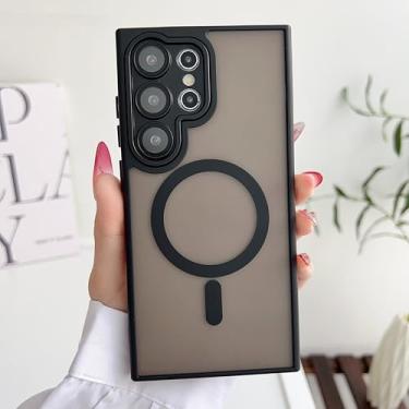 Imagem de MVVKKY Capa protetora de lente translúcida fosca à prova de choque para Samsung S25Plus com capa magnética para carregamento sem fio (para Samsung S25Plus/preto)