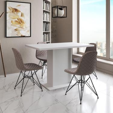 Imagem de Mesa Jantar Londres Tampo Branco 120Cm 4 Cadeiras Ferro Preto Estofado Nude Médio