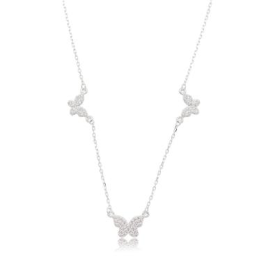 Imagem de Colar Minimalista Três Borboletas Cravejadas Prata 925