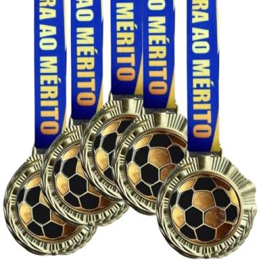 Imagem de Medalha Para Futebol Premiação De Campeão 6cm Com Cordão Honra ao mérito Kit 5 peças