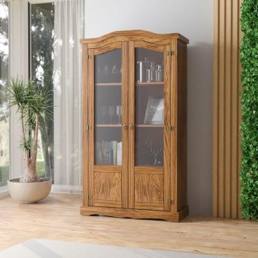 Imagem de Cristaleira Em Madeira 104 X 186 Cm 2 Portas De Vidro Carvalho Rústico Elliottiis