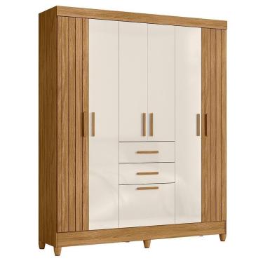 Imagem de Guarda Roupa Solteiro Malta 7 Portas E 2 Gavetas Freijó Off White Moval