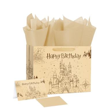 Imagem de Ranfashiong Bolsa de presente de mago mágico de 33 cm com papel de seda, lembrancinha de festa de aniversário de princesa do castelo antigo para chá de bebê, meninas, meninos