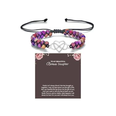 Imagem de DivaGlamz Pulseira To My Bonus Daughter-Infinity Forever Love Coração, Pedra Imperador Natural Dupla Camada Roxa Contas Tecidas Pulseiras Ajustáveis Mind Peace Gift Jewelry, Large, Aço inoxidável