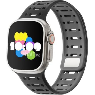 Imagem de Pulseira esportiva magnética de silicone para Apple Watch, compatível com ultra 1/2/3, séries 11, 10, 9, 8, 7, 6, 5, 4 e SE, 49 mm, 46 mm, 45 mm, 44 mm, 42 mm, 41 mm, 40 mm, 38 mm. Ajuste seguro