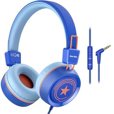 Imagem de New bee Fones de ouvido infantis para escola com microfone KH20 HD estéreo seguro volume limitado 85dB/94dB fone de ouvido supra-auricular leve dobrável para meninos Mac/Android/Kindle/Tablet/Pad
