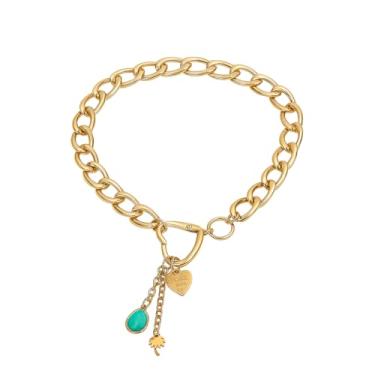 Imagem de Myrish Colar gargantilha de corrente grossa em tom dourado com pingentes pendentes, pingente de gota – Joias modernas para mulheres, perfeitas para festas, casamentos e ocasiões