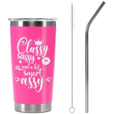 Imagem de Xildew Classy Sassy and a Bit Smart Assy Linda Ideia de Presente de Aniversário de Natal para Mulher Amiga Colega de Trabalho Chefe Senhora Esposa Namorada Presente de Formatura Copo de Aço Inoxidável
