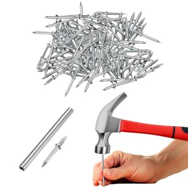 Imagem de 100 peças de fio de rodapé de cabeça dupla, pregos de cabeça dupla para rodapé de madeira maciça, equipado com ferramenta de manga de unha