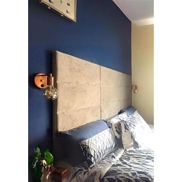 Imagem de Cabeceira Estofada Casal 9 Blocos Não é Segredo Suede Liso Bege 140x90