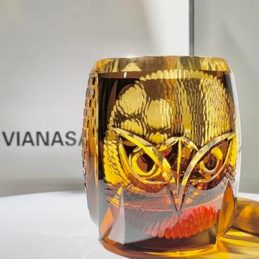 Imagem de suigetsu Copo de uísque de cristal japonês, vidro cortado Edo Kiriko, copo texturizado de luxo com padrão decorativo (coruja noturna)