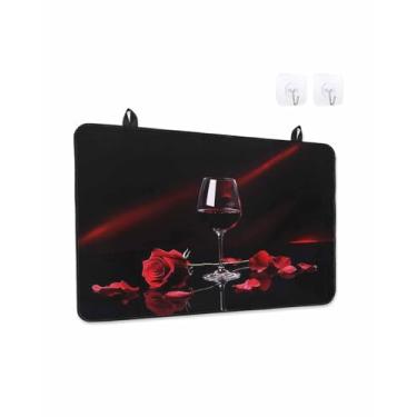 Imagem de Capas de fogão para fogão elétrico 91 x 53 cm, protetor de fogão de vidro resistente ao calor para o dia dos namorados, rosas vermelhas floral romântico preto primavera cerâmica fogão bancada