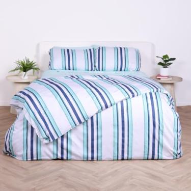 Imagem de THE LAD COLLECTIVE Capa de edredom - Capa de edredom magnética Twin XL com 2 fronhas 2 fronhas padrão - Bambu - Algodão - Coleção Caribe [branco, azul, azul-petróleo]